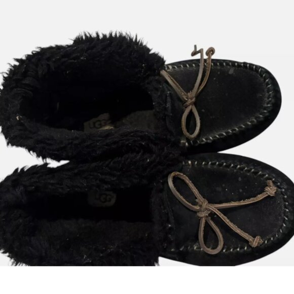 UGG Alena Black Sheepskin Suede Moccasin Slippers Women's US Sz 9 - Picture 2 of 9